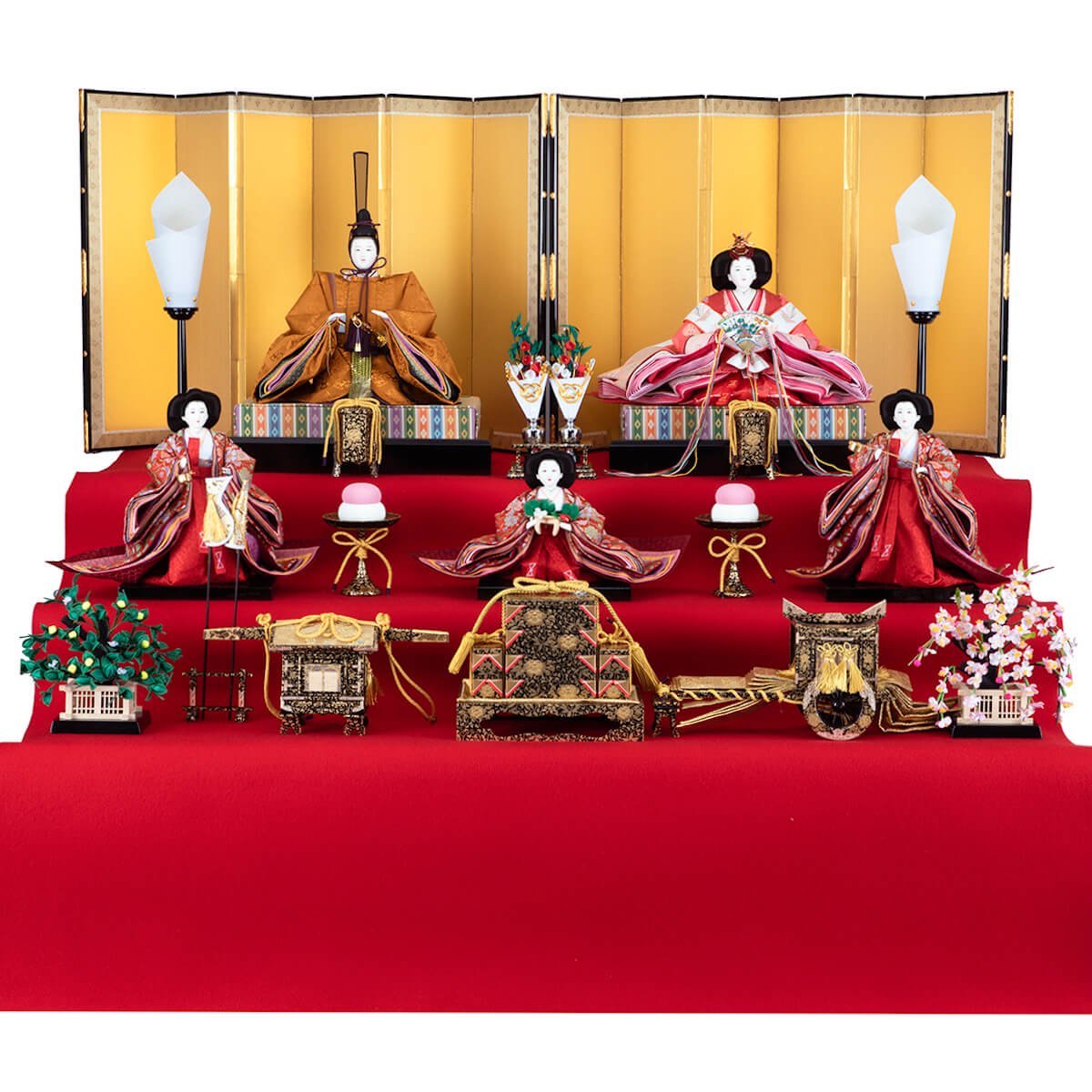 雛人形 八番(京七番) 五人飾り 三段飾り 赤毛せん 大型