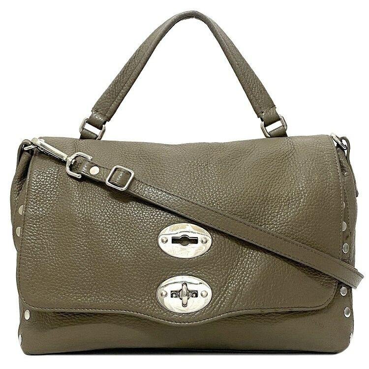 ザネラート 2way バッグ ポスティーナ ベージュ シルバー 美品 レザー