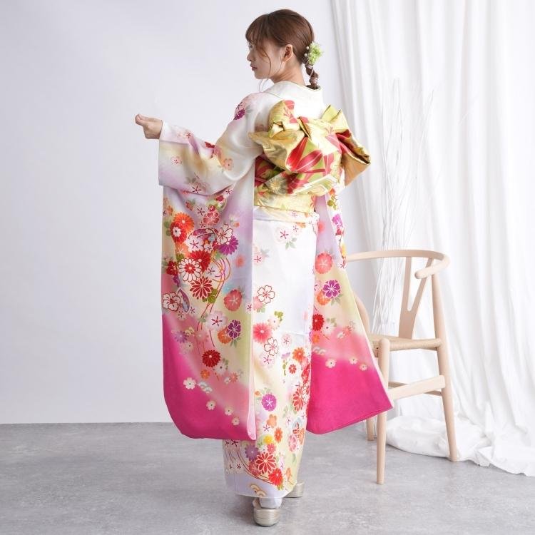 振袖 レンタル 成人式 21点セット レトロ 振袖 成人式セット 花 ピンク