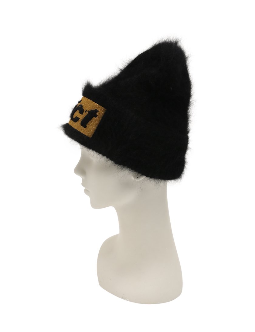 アレキサンダーワン（ALEXANDER  WANG）Strict｜Embroidered｜Beanie｜ビーニー｜帽子｜ニット帽｜アンゴラ｜黒｜ゴールド｜ハイブランド・ブランド専門の中古通販サイト（187046）