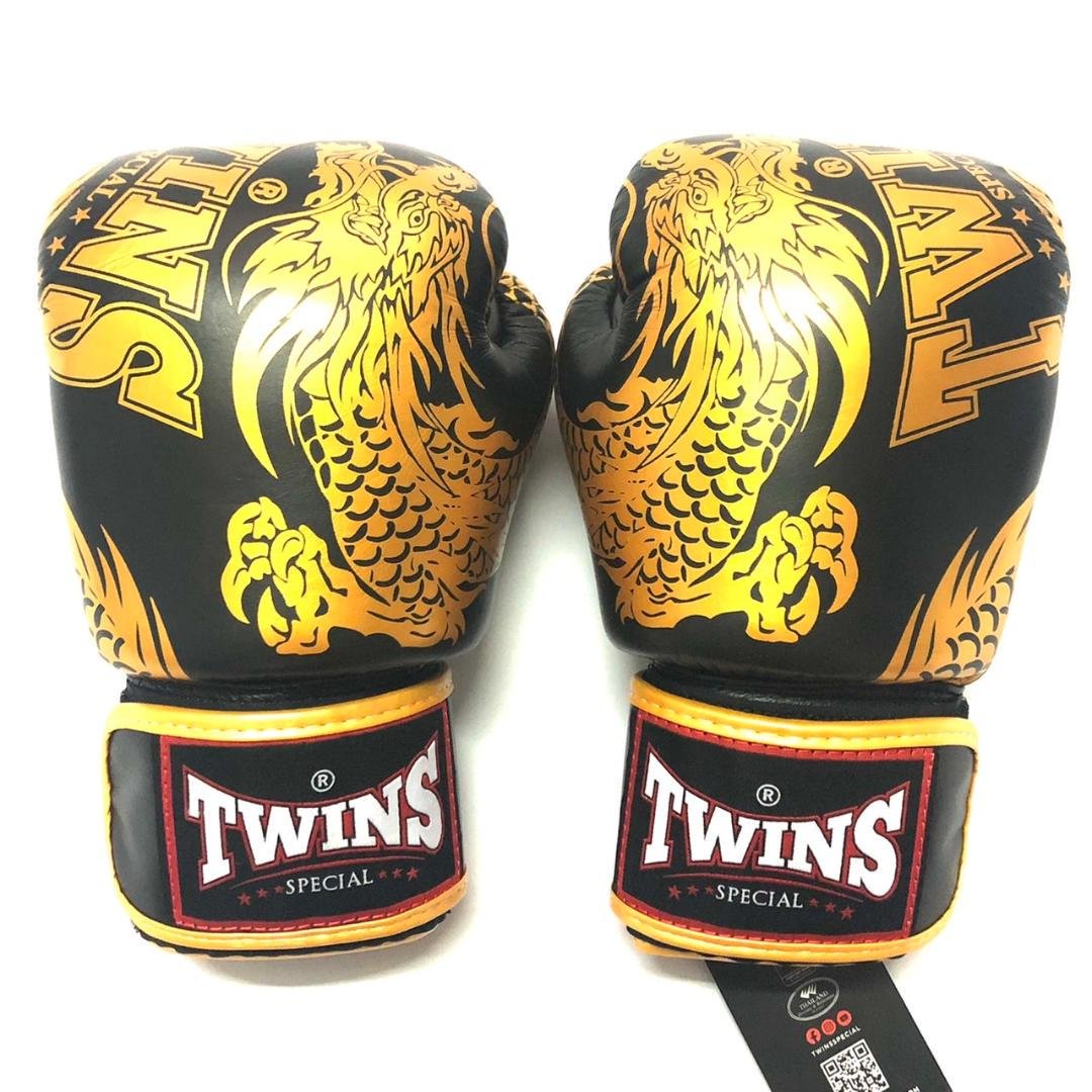新品 正規 TWINS 本格ボクシンググローブ TWドラゴン 黒金 /ムエタイ
