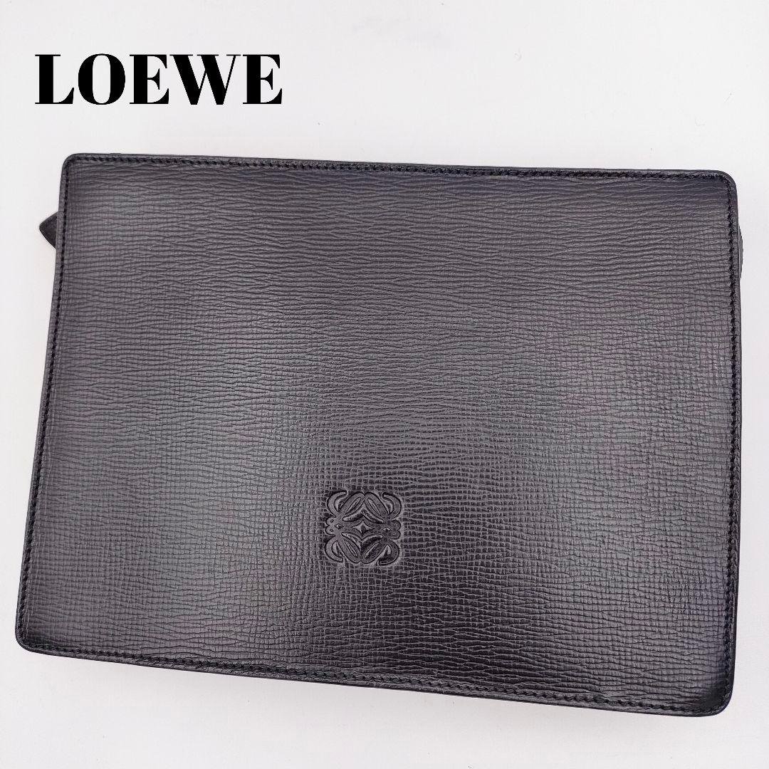 最初の 【美品✨】LOEWE クラッチバッグ リネン 黒 アナグラム