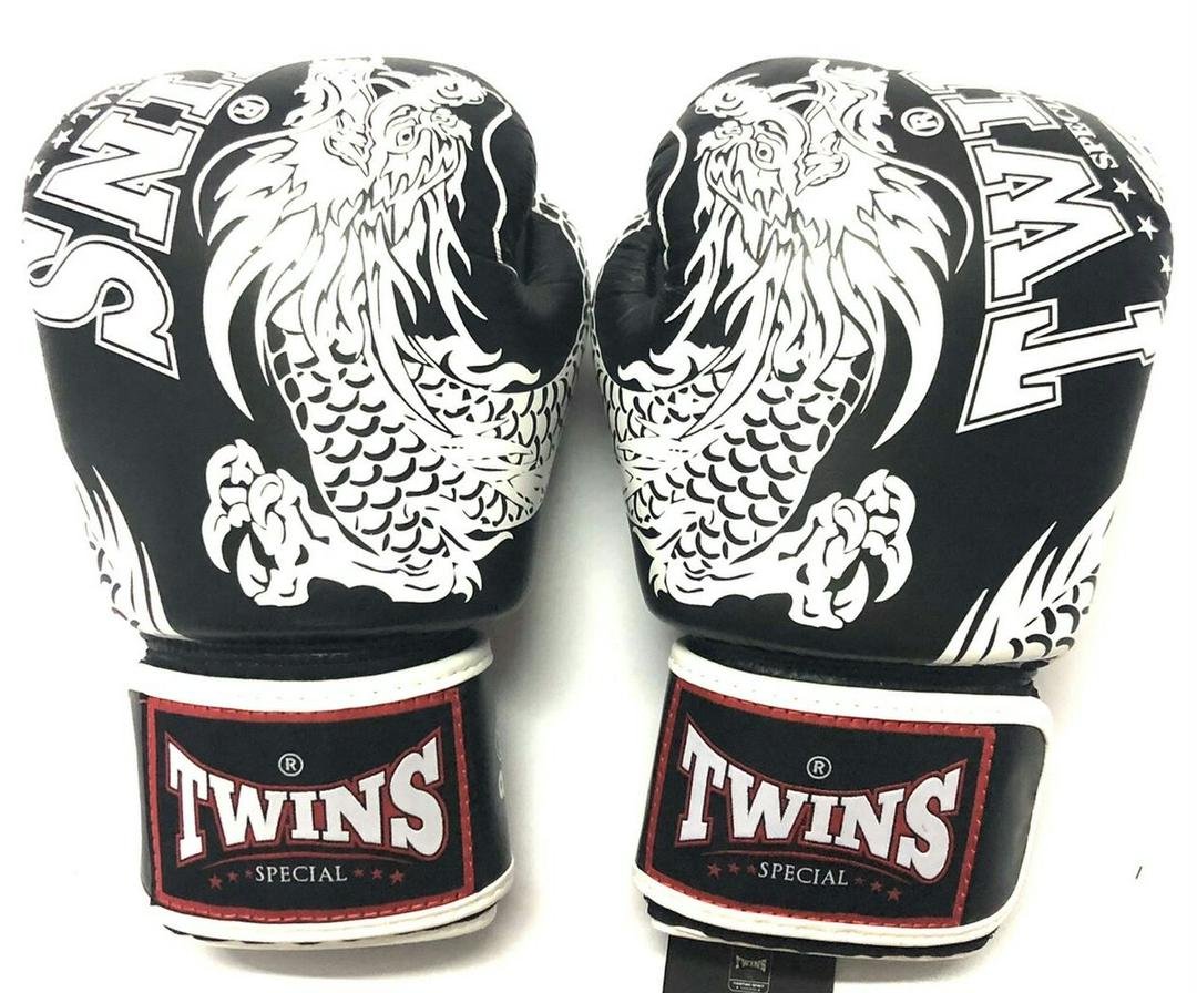 新品 正規 TWINS 本格ボクシンググローブ TWドラゴン 黒白 /ムエタイ